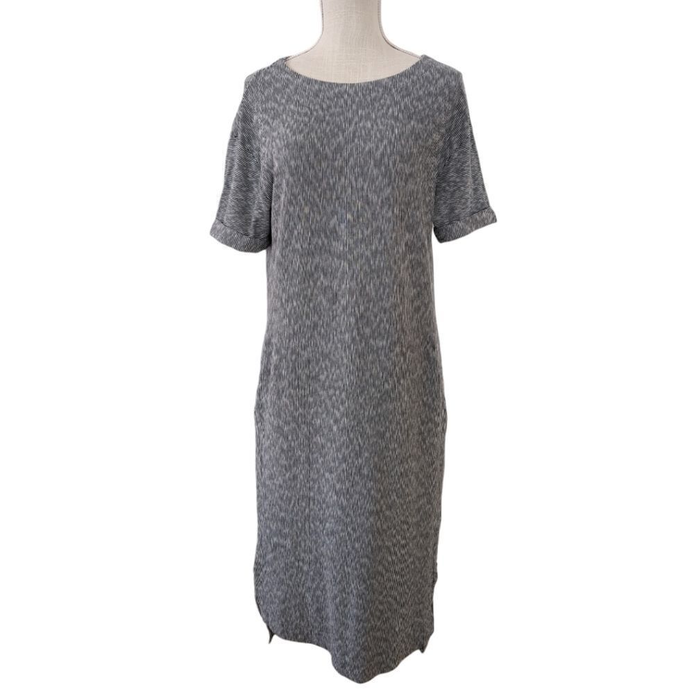 ELK The Label Striped Grey & Black Cotton Cuff Short Sleeve Midi Summer Dress 6